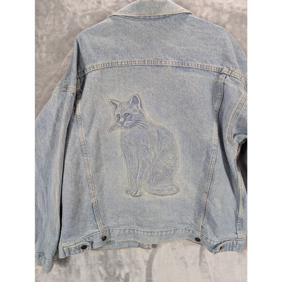 Vintage TYCA Cat Jean Jacket Mens Extra Large Cotton Made in USA Lt Wash Denim - Picture 4 of 11
